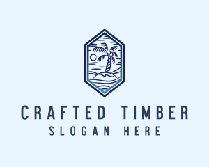 Hexagon Palm Tree Island logo design