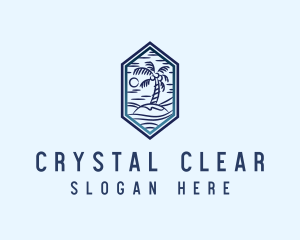 Hexagon Palm Tree Island logo design