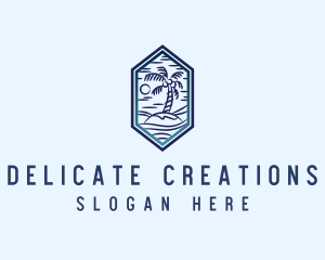 Hexagon Palm Tree Island logo design