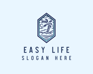 Hexagon Palm Tree Island logo design