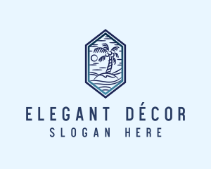 Hexagon Palm Tree Island logo design