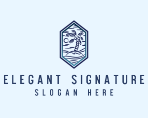 Hexagon Palm Tree Island logo design