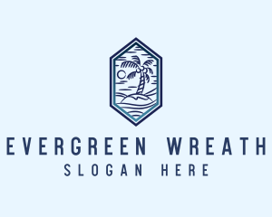 Hexagon Palm Tree Island logo design