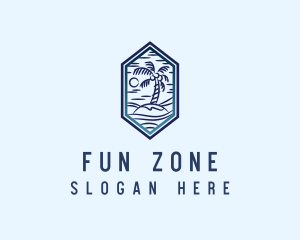 Hexagon Palm Tree Island logo design