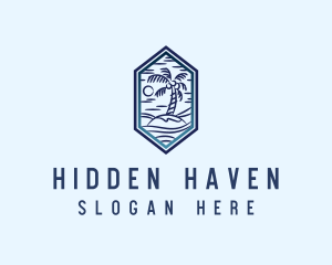 Hexagon Palm Tree Island logo design