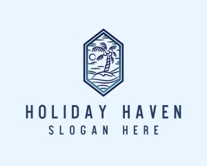 Hexagon Palm Tree Island logo design