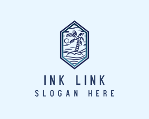 Hexagon Palm Tree Island logo design