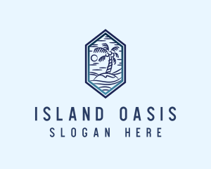 Hexagon Palm Tree Island logo design