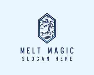 Hexagon Palm Tree Island logo design