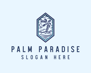 Hexagon Palm Tree Island logo design