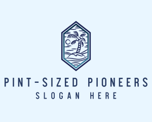 Hexagon Palm Tree Island logo design