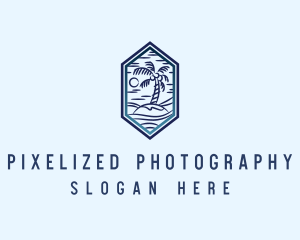 Hexagon Palm Tree Island logo design