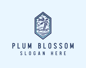 Hexagon Palm Tree Island logo design