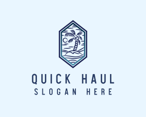 Hexagon Palm Tree Island logo design