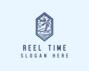 Hexagon Palm Tree Island logo design