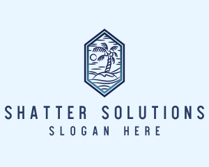 Hexagon Palm Tree Island logo design