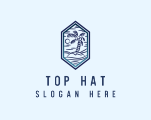 Hexagon Palm Tree Island logo design