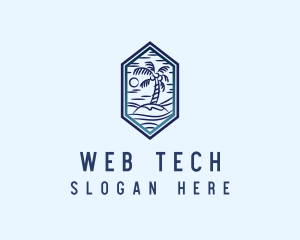 Hexagon Palm Tree Island logo design