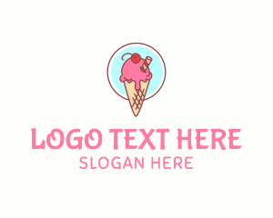 Cherry Ice Cream Cone logo design