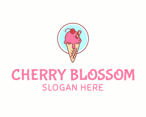 Cherry Ice Cream Cone logo design