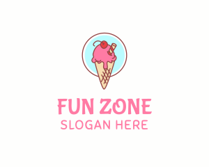 Cherry Ice Cream Cone logo design