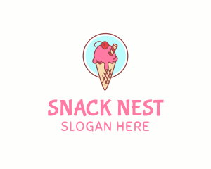 Cherry Ice Cream Cone logo design