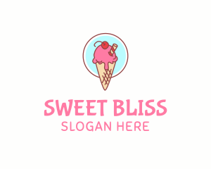 Cherry Ice Cream Cone logo design