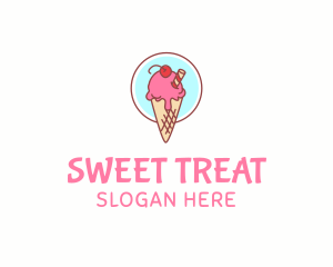 Cherry Ice Cream Cone logo design