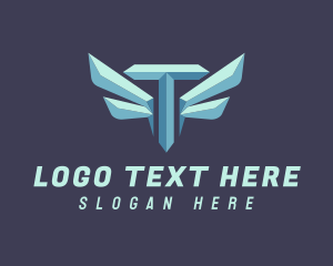 Metallic Wing Letter T logo