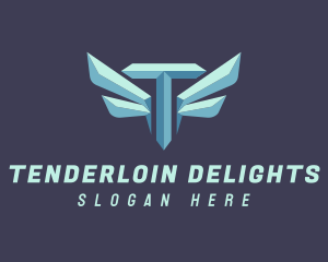 Metallic Wing Letter T logo design