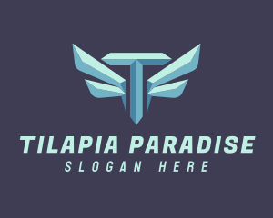 Metallic Wing Letter T logo design