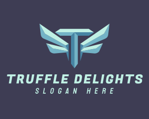 Metallic Wing Letter T logo design