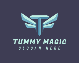 Metallic Wing Letter T logo design