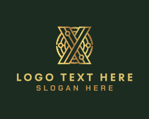 Gold Digital Crypto Letter X logo