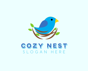 Sparrow Bird Tree Nest logo design