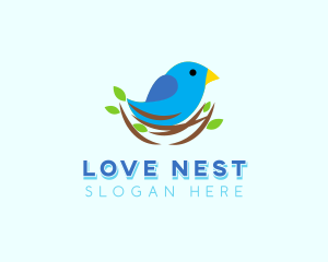 Sparrow Bird Tree Nest logo design