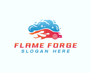 Flaming Car Wash Cleaning  logo design