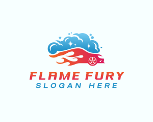 Flaming Car Wash Cleaning  logo design