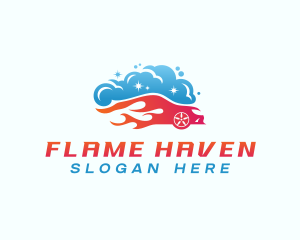 Flaming Car Wash Cleaning  logo design