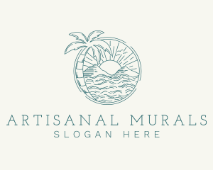 Sunset Tropical Beach  logo design