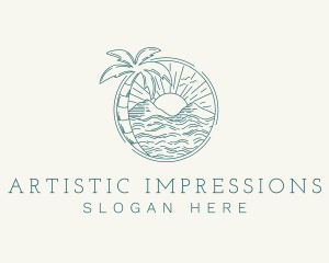 Sunset Tropical Beach  logo design