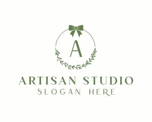 Ribbon Leaf Wreath  logo design