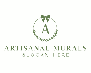 Ribbon Leaf Wreath  logo design