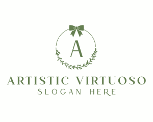 Ribbon Leaf Wreath  logo design