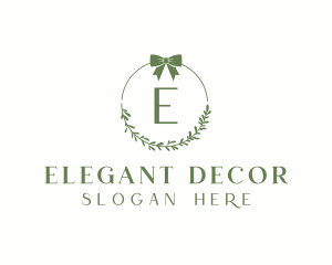 Ribbon Leaf Wreath  logo design