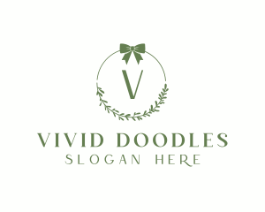 Ribbon Leaf Wreath  logo design