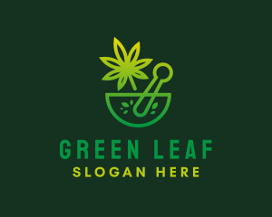 Green Weed Mortar & Pestle logo design