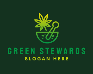 Green Weed Mortar & Pestle logo design