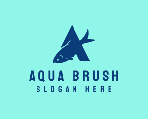 Blue Fish Letter A logo design