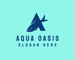 Blue Fish Letter A logo design